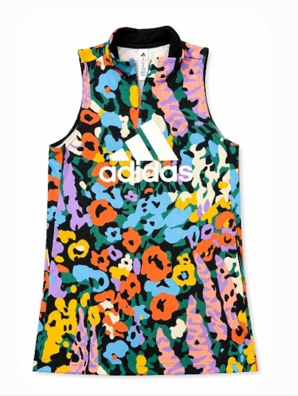 adidas Multicolor Floral Zip-Up Sleeveless Dress— Black Base
